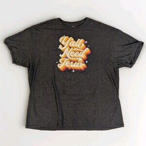 DOM Y’all Need Jesus T-Shirt Gray XL Christian Graphic Tee Retro Style Religious